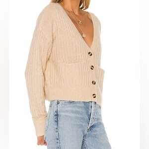 Lovers and Friends Neutral Oat Beige Knit Button Caroline Cardigan Wool Blend